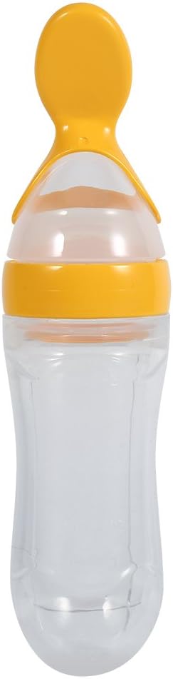 Silicone Spoon Bottle 90ml, 'S Food Supplement Bottle Rice Cereal Spoon for Semifluid Foods Bottle Feeder(yellow)