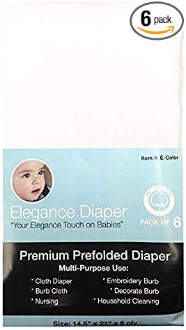 Prefold Cloth Diaper Regular 4x6x4 6 Pack 100% Cotton (White)