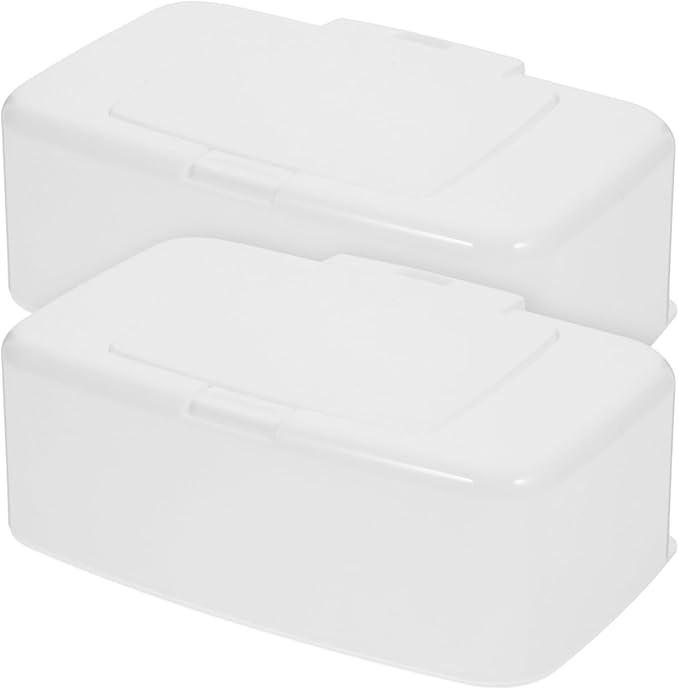 Button Wipe Box with Lid Portable Refillable Wipes Dispenser Lightweight Tissue Holder for Travel Baby Care Makeup Remover 6.69X4.13X2.36In 2-Pack