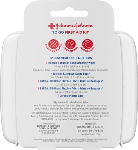 Pampers Baby Wipes, Baby Fresh Scented, 1 Flip-Top Pack (72 Wipes Total) & Johnson & Johnson First Aid To Go Kit (Set of 12 Pieces)
