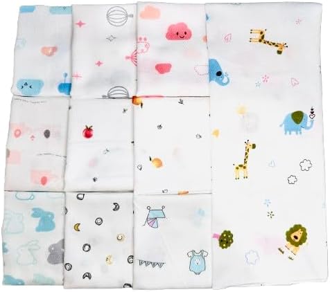 Baby Cotton Handkerchiefs, 100% Cotton Washcloths for Drool, Feeding & Bath Time, Breathable & Reusable, Soft and Highly Absorbent, 10-Pack (14” x 14”)