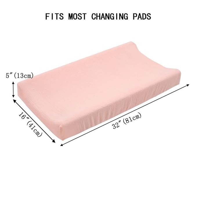 Cotton Changing Pad Cover,Unisex Diaper Change Table Sheet Ultra Soft Diaper Change Table Pad Cover Washable Changing Pad Sheets for Newborn,32in x 16in x 5in,Light Orange Pink