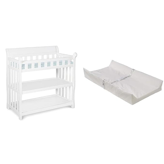 Delta Children Eclipse Changing Table with Changing Pad, White & Foam Contoured Changing Pad with Waterproof Cover