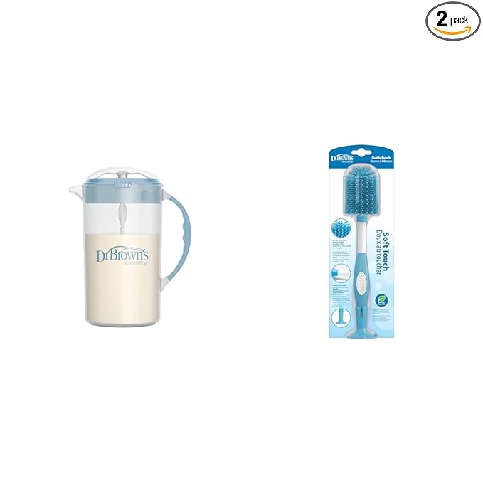 Dr. Brown's 32oz Baby Formula Mixing Pitcher, Bottle Brush & Nipple Cleaner Bundle, Blue