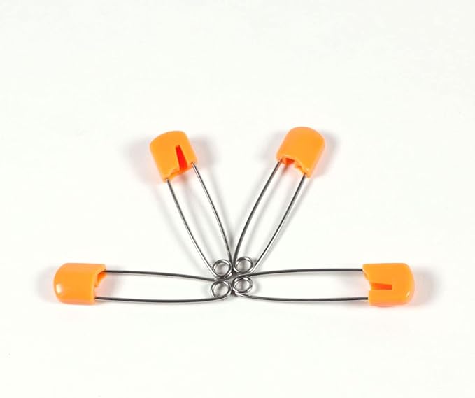 OsoCozy Cloth Diaper Nappy Pins 4 Packs - 4 Stainless Steel Safety Pins with Locking Plastic Heads. Durable, Safe and Cute 2.2 Inches Long (Orange)