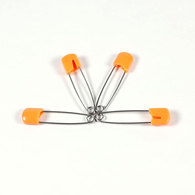 OsoCozy Cloth Diaper Nappy Pins 100 Packs - 100 Stainless Steel Safety Pins with Locking Plastic Heads. Durable, Safe and Cute 2.2 Inches Long (Orange)