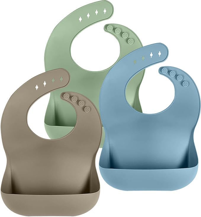 Cuddle Campus Set of 3 Silicone Bibs for Babies & Toddlers,Soft Adjustable Bibs with Pocket Food Catcher for Baby Girl,Boy