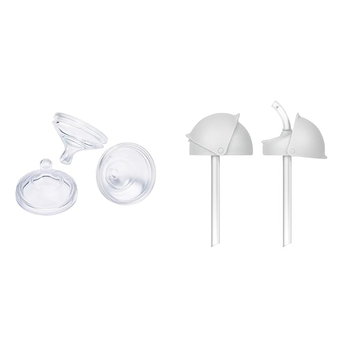 Boon Nursh Silicone Baby Bottle Nipples and Straw Sippy Cup Lids for Boon Nursh Bottles - 3 Count Extra Slow Flow Nipples and 2 Count Conversion Straw Tops