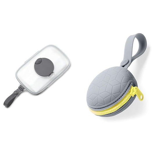 Skip Hop On-The-Go Wipes Dispenser and Silicone Pacifier Holder Bundle, Grey