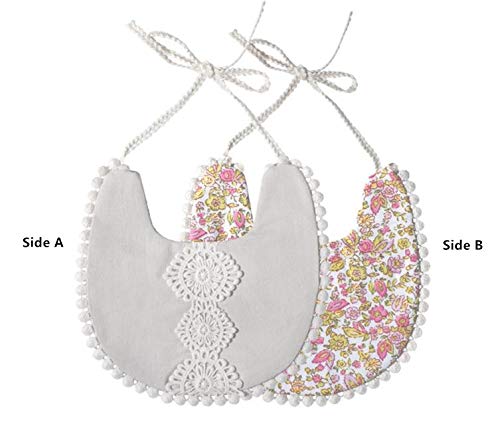 Baby Bib For Girls,Reversible Waterproof Handmade Natural Cotton Baby Drool Bib 0-12 months 3 Pack