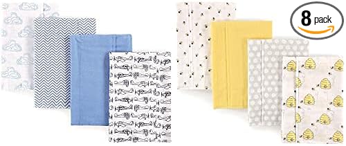 Hudson Baby Boy Cotton Flannel Burp Cloth 8-Pack, Airplane Bee