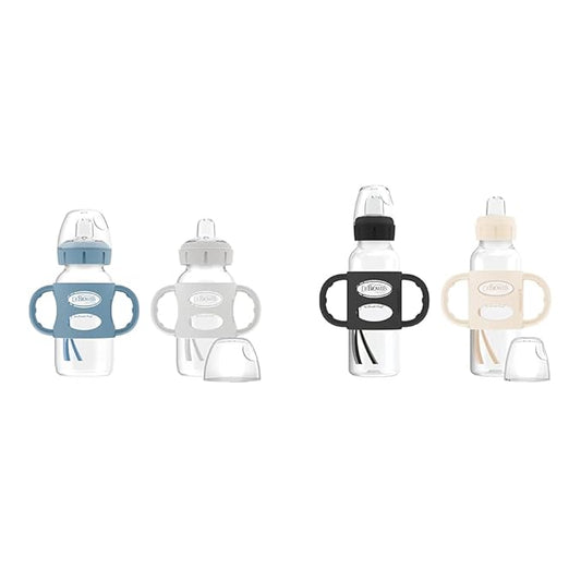 Dr. Brown's Milestones Wide-Neck Sippy Spout Bottle with 100% Silicone Handles & Milestones Narrow Sippy Spout Bottle with 100% Silicone Handles