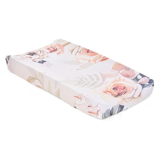 Oilo Changing Pad Cover, Breathable Organic Cotton Fitted Jersey, 300 Thread Count, Machine Washable, Fits Standard Changing Pads (32" x 16"), Girl, Boy, & Neutral Nursery Design, (Vintage Bloom)