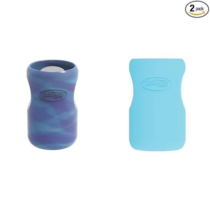Dr. Brown's Silicone Sleeves for Options+ Glass Baby Bottles, Glow in The Dark and Blue, 9 oz, Wide-Neck, 2-Pack