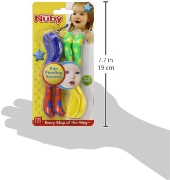 Nuby Toddler Spoons and Forks Set for Self-Feeding - 4 Pack - Toddler Utensils with Easy Grip Handles for Kids - Dishwasher Safe - 12+ Months - Yellow/Orange & Blue/Green
