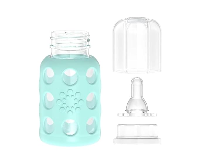 Lifefactory Glass Baby Bottle BPA Free | Protective Silicone Sleeve | 4 oz Pack of 4 | Mint & Cantaloupe