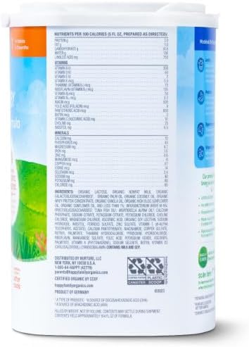 Happy Baby Organics Stage 1 Infant Formula, 0 12 Months, Milk Based Organic Baby Formula Powder with Iron, Probiotics & Prebiotics for Immune & Digestive Support, 22.9 Ounce (Pack of 2)