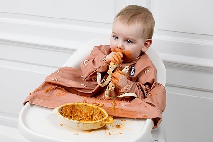 BIBaDO - Long Sleeve Baby Bibs - Babies & Toddlers 6-36 Months - Coverall Baby Led Weaning Bib - Easy Wipe, Soft & Waterproof