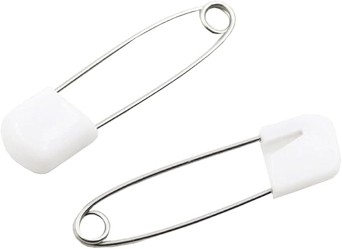 1Box(100Pcs) White 55mm/ 2.2 Inch Safety Pins Plastic Head Stainless Steel Diaper Pins Safety Locking Cloth Diaper Nappy Pins