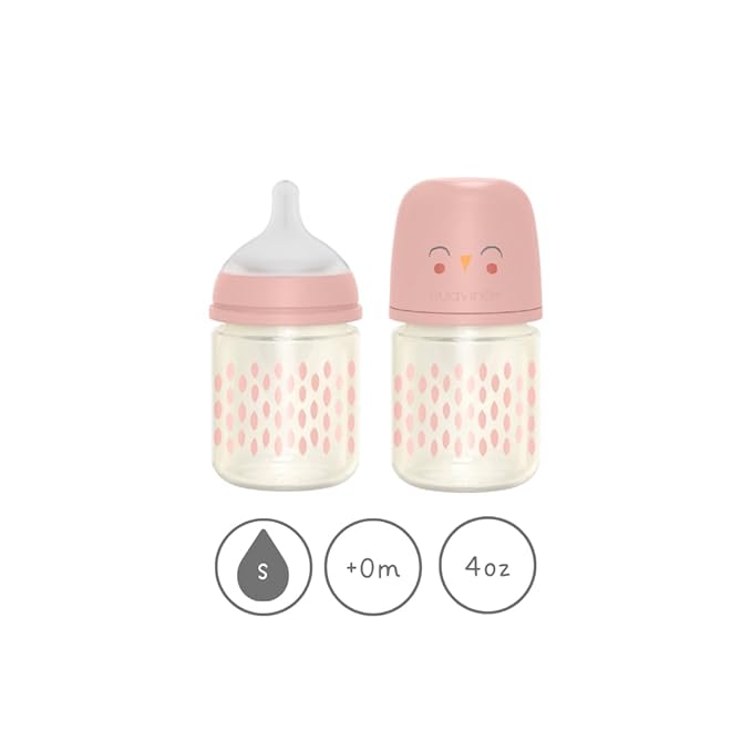 Suavinex Bonhomia Glass Baby Bottle with SX PRO Silicone Nipple, Anti Colic Baby Bottles, Baby Bottles for Breastfed Babies, 2 Pack 4 oz, Pink
