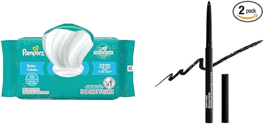 Pampers Baby Wipes 72 Count Flip-Top Pack + wet n wild Waterproof Eyeliner 16-Hour Wear Blackest Black