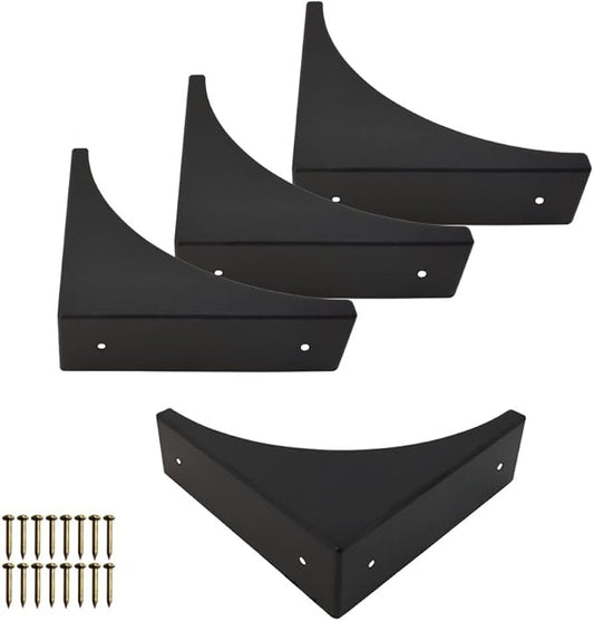 Black Corner Guard, Metal Corner Protectors for Furniture, Antique Decorative Table Corner Protector Edge Safety Guard for Boxes,Barn Door,Wood Frame,Desk, Furniture Hardware Accessories 4PCS (Black)