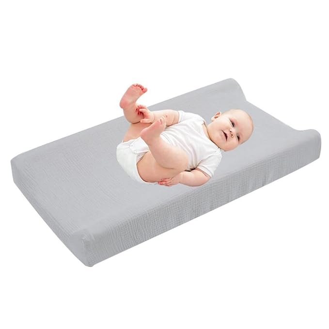 Cotton Changing Pad Cover,Unisex Diaper Change Table Sheet Ultra Soft Diaper Change Table Pad Cover Washable Changing Pad Sheets for Newborn,32in x 16in x 5in,Light Gray