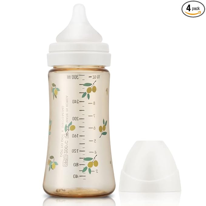 Grosmimi PPSU Baby Bottle, BPA Free (10oz Olive_White)