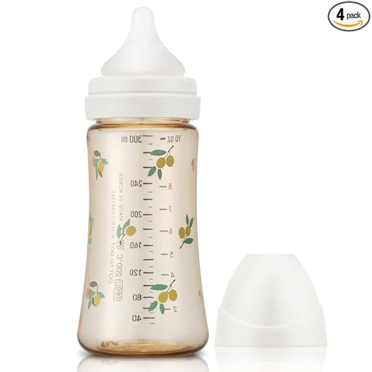 Grosmimi PPSU Baby Bottle, BPA Free (10oz Olive_White)