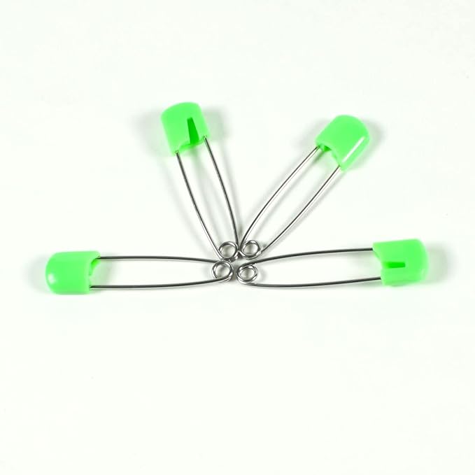 OsoCozy Cloth Diaper Nappy Pins 100 Packs - 100 Stainless Steel Safety Pins with Locking Plastic Heads. Durable, Safe and Cute 2.2 Inches Long (Light Green)