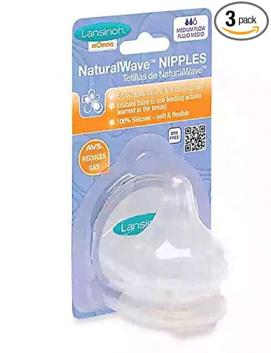 Lansinoh Natural Wave Nipples, 6 Count, Medium Flow