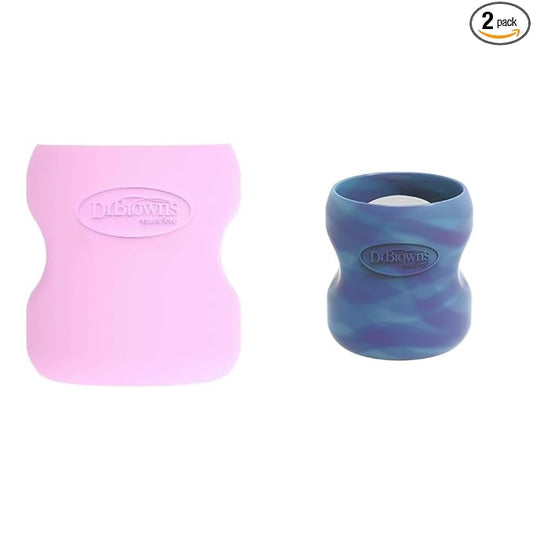 Dr. Brown's Options+ Wide-Neck Glass Bottle Sleeve, 100% Silicone, Pink + Glow-in-the-Dark, BPA-Free, 5 oz, 2-Pack