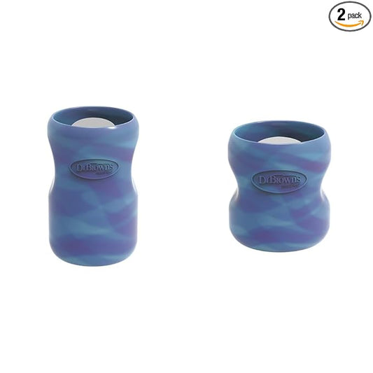 Dr. Brown's Options+ Wide-Neck Glass Bottle Sleeve, 100% Silicone, Glow-in-the-Dark, BPA-Free, 5 oz + 9 oz, 2-Pack