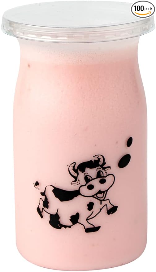 Restaurantware 5 Ounce Yogurt Jars 100 Disposable Pudding Containers - Cow Print Pop-Off Lids Included Clear Plastic Chia Pudding Jars For Snacks Spices And Desserts