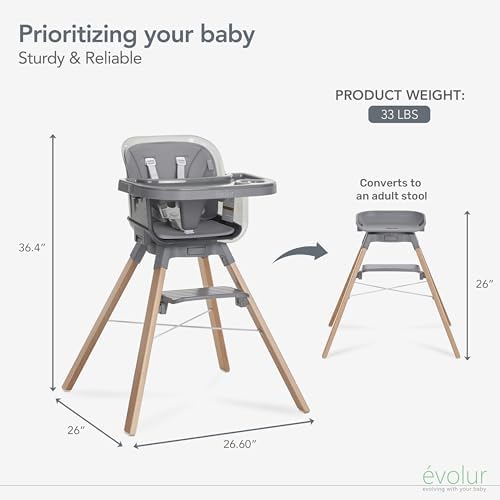 Evolur 360° Bloom Highchair, Rotating, Convertible Baby Feeding Chair with Adjustable Height, Removable Tray, Easy to Clean, Stylish & Space-Saving for Newborns & Toddlers - Storm Gray