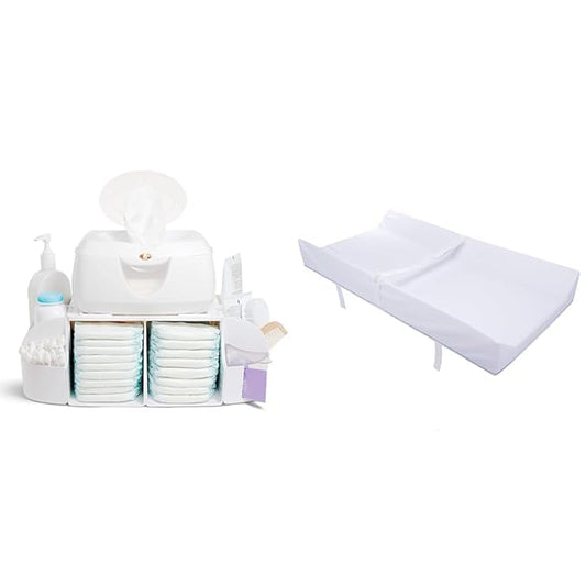 Munchkin® Diaper Change Organizer & Secure Grip™ Contoured Baby Diaper Changing Pad for Dresser, Waterproof, 16" x 31"