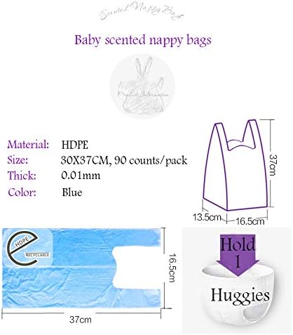 Disposable Diaper Bag for Baby, Diaper Sacks Cover the Incontinence Odor Really, Fresh Light Baby Powder Faint Scent, 540 Counts 180 Bags, Blue