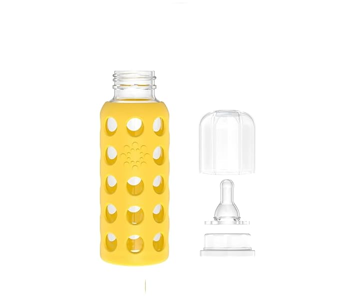 Lifefactory Glass Baby Bottle BPA Free | Protective Silicone Sleeve | 9 oz Pack of 2 | Mango, Papaya