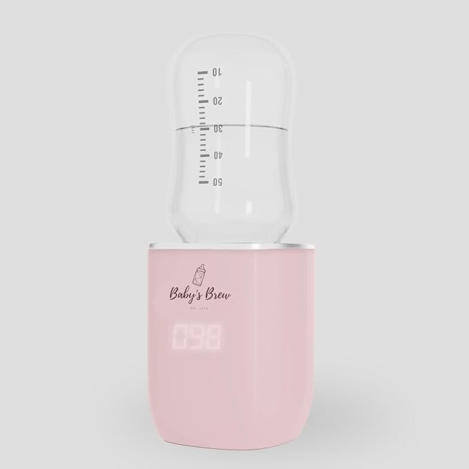 Baby's Brew Portable Bottle Warmer – Cordless Baby Bottle Warmer for Breastmilk & Formula, Rechargeable Travel Milk Warmer, Leak-Proof, Compact, Pink, Adapter Not Included