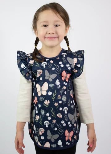 BapronBaby Flutter Butterfly Garden Bapron - No Neck Tie Safer Bib for Baby & Toddler - Soft Waterproof Stain Resistant - Machine Washable - Sz Preschool 3-5yrs