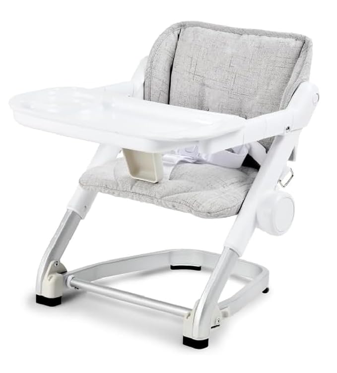 Feed Me 3-in-1 Travel High Chair Booster Seat for Infants and Toddlers - Transitional, Compact & Fits Any Chair, Swivel Tray, Shadow Gray