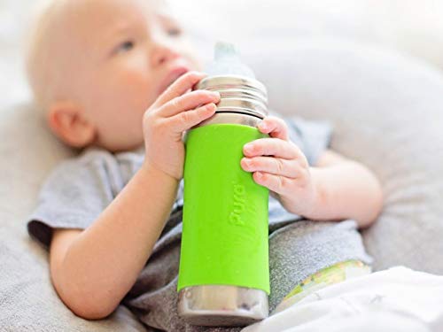 Pura Kiki Tall Silicone Sleeve for Bottle - Plastic-Free, Medical-Grade, Promotes Grip Handle, Protection & Insulation Compatible w/Pura Stainless Bottles 9oz & 11oz - Green