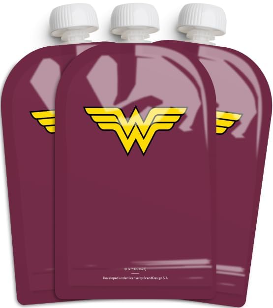 Herobility DC Comic Double Anti-Colic Baby Bottle with Baby Squeezer Pouches - Pack of 3 - Bundle