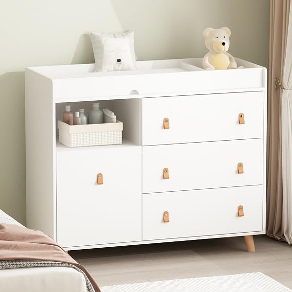 Lovinouse Baby Changing Table Dresser, Premium Nursery Dresser with 3 Drawers, Diaper Changing Station Table for Boys and Girls (4 Drawers)