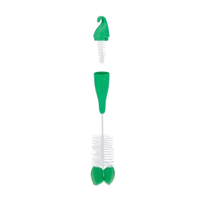 Nuby Bottle and Nipple Brush with Bristles and Sponge Tip | 3 Pack: Aqua, Blue, Green | Hanging Handle with Hook for Drying