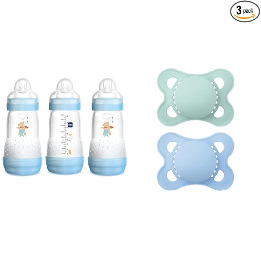 MAM Easy Start Anti-Colic Bottle 9 oz (3-Count), Baby Essentials, Medium Flow Bottles & Original Matte Baby Pacifier, Nipple Shape Helps Promote Healthy Oral Development, Sterilizer