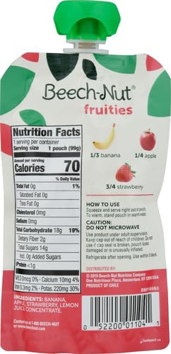 Beech-Nut Fruities Stage 2 Baby Food, Banana Apple & Strawberry, 3.5 oz Pouch