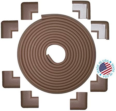 Kidkusion Table Cushion | Made in USA | 20 Foot Edge + 8 Corners | Brown | Baby Proof Furniture Edge and Corner Guards