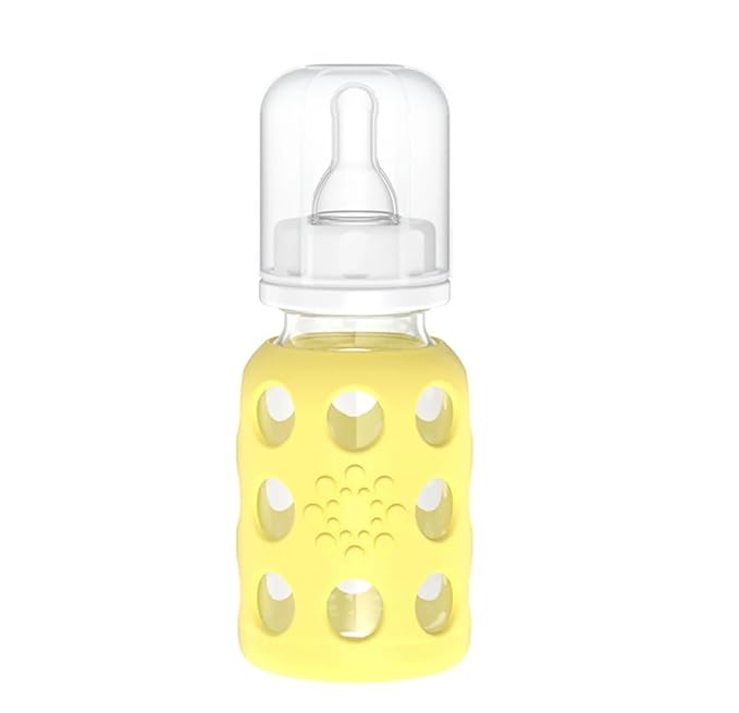 Lifefactory Glass Baby Bottle BPA Free | Protective Silicone Sleeve| 4 oz & 9 oz Pack of 4 | Banana, Mango, Lavender, Grape