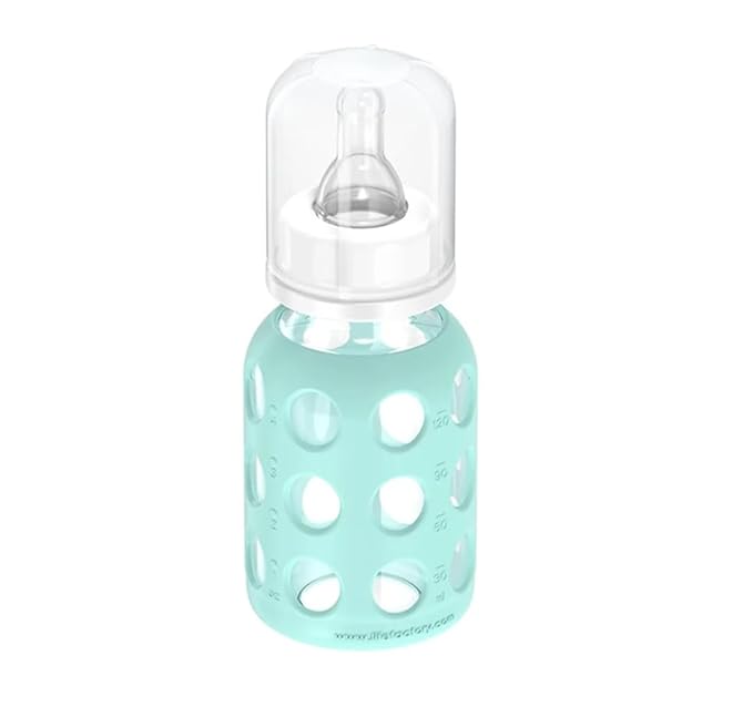 Lifefactory Glass Baby Bottle BPA Free | Protective Silicone Sleeve | 4 oz Pack of 2 | Mint